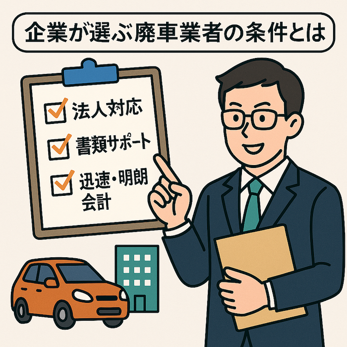 法人車両の廃車処分で失敗しない!企業が選ぶべき廃車買取業者の条件